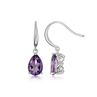 Rhodium Plated Sterling Silver Women's Genuine Amethyst Drop Earrings