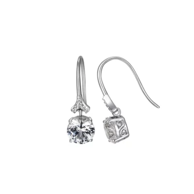 Rhodium Plated Sterling Silver Moissanite Fishhook Earrings
