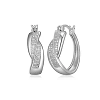 Lab Created Rhodium Plated Sterling Silver 1/4 CT TW Lab Grown Diamond Hoop Earrings