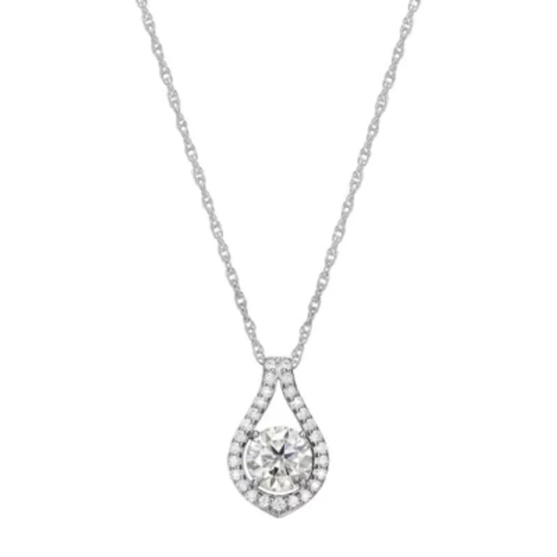 Rhodium Plated Sterling Silver Moissanite Pendant Necklace