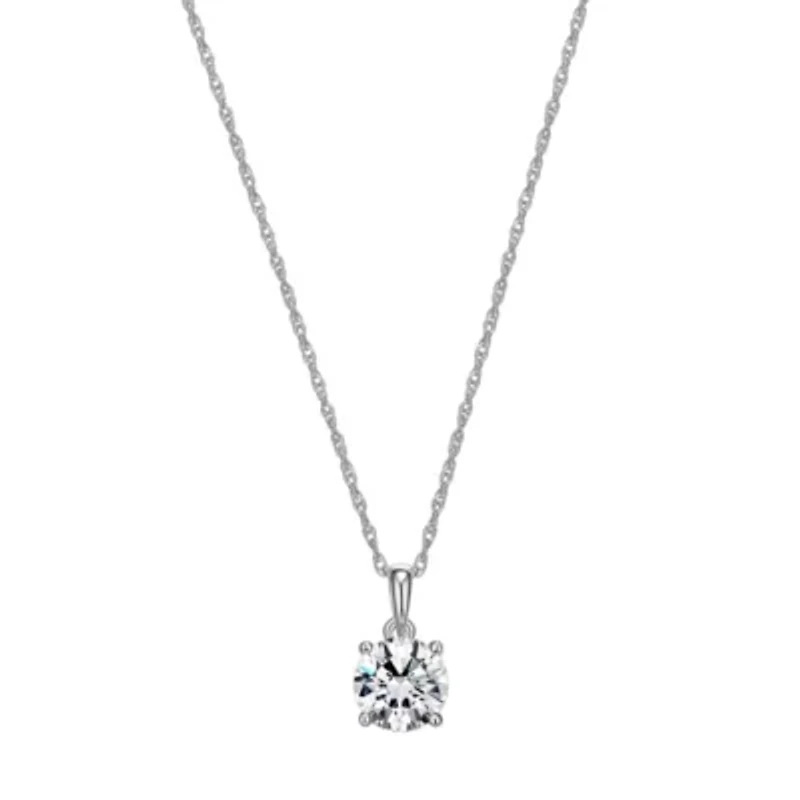 Rhodium Plated Sterling Silver Solitaire Moissanite  Necklace