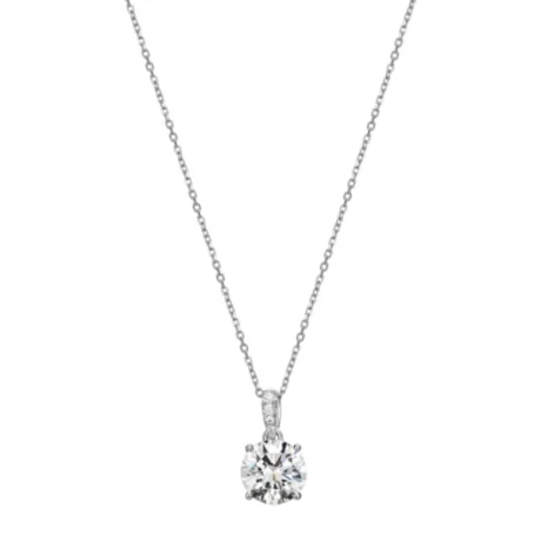 Two-tone Sterling Silver Solitaire Moissanite  Necklace