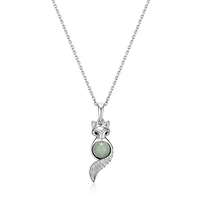 Rhodium Plated Sterling Silver Genuine Jade Fox Pendant Necklace