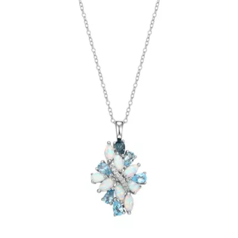 Genuine Blue Topaz and Created White Sapphire Pendant in Rhodium-plated Sterling Silver