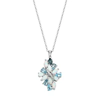Genuine Blue Topaz and Created White Sapphire Pendant in Rhodium-plated Sterling Silver