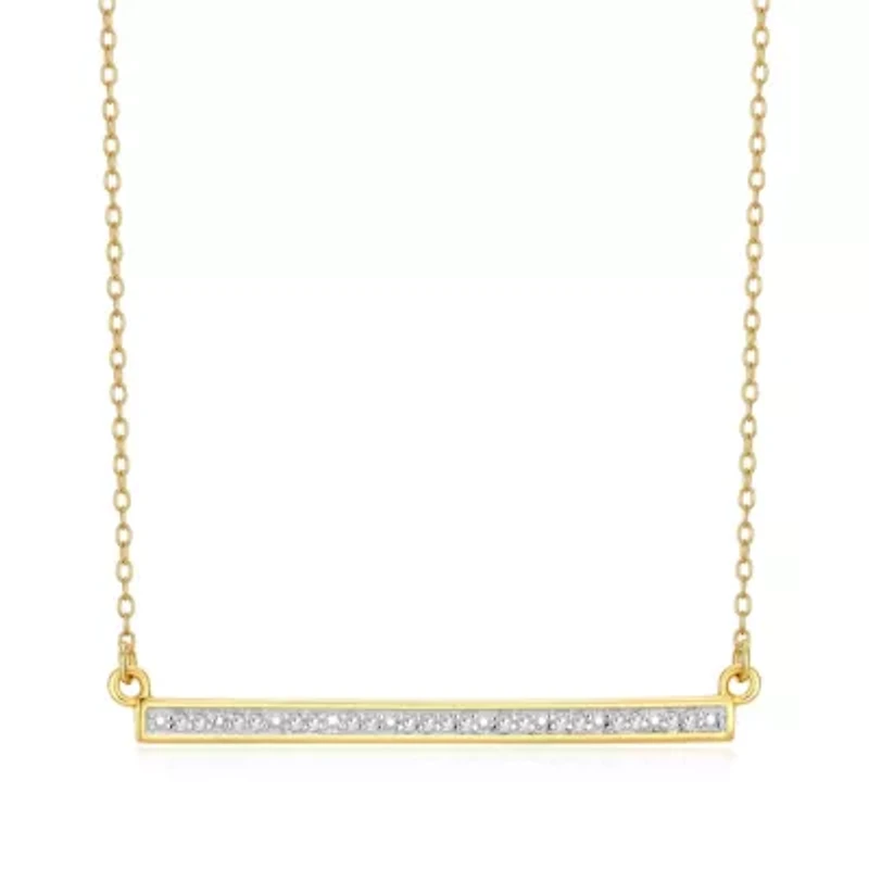 1/10 cttw Diamond  Horizontal Bar Necklace in 18k Yellow Gold Plated Sterling Silver