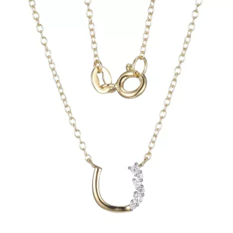 1/15 cttw Diamond Offset Horseshoe Necklace in 18k Yellow Gold Plated Sterling Silver with 18" Chain