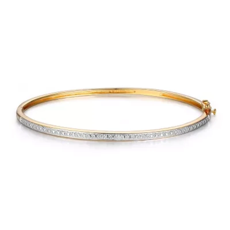 Diamond Accent Stackable Bangle Bracelet in 18k Yellow Gold and Rhodium Plated Sterling Silver
