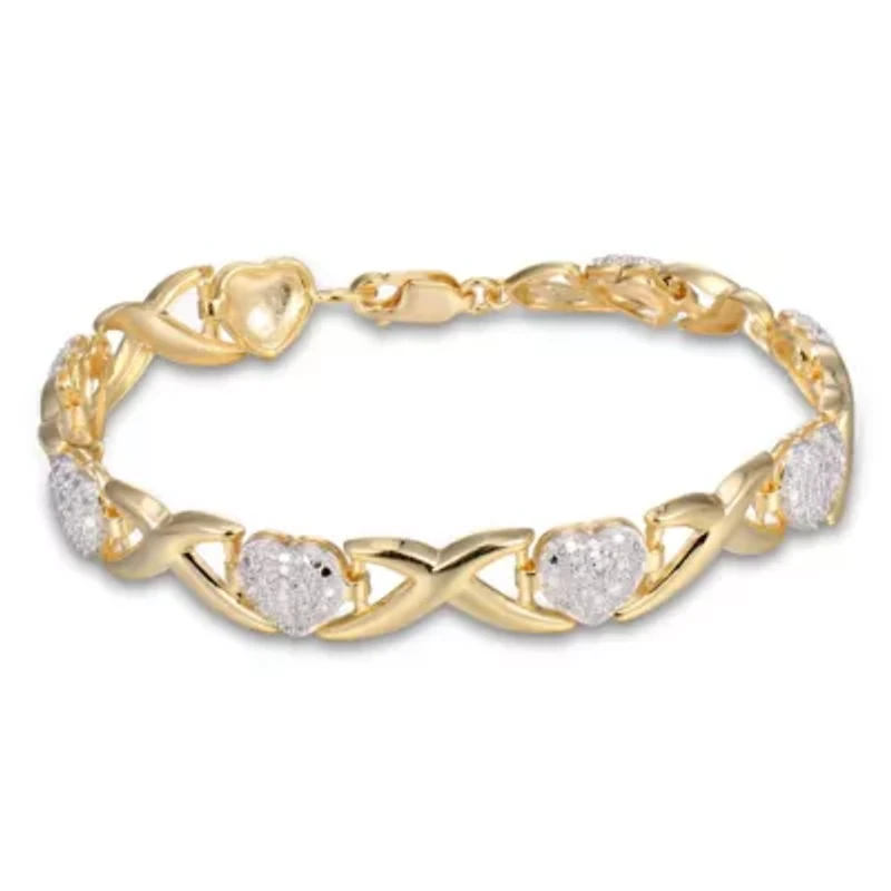 Diamond Accent Heart X&O Bracelet in 18k Yellow Gold Plated Sterling Silver