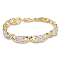 Diamond Accent Heart X&O Bracelet in 18k Yellow Gold Plated Sterling Silver