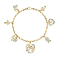 Diamond Accent Multi Charm Bracelet in 18k Yellow Gold Plated Sterling Silver