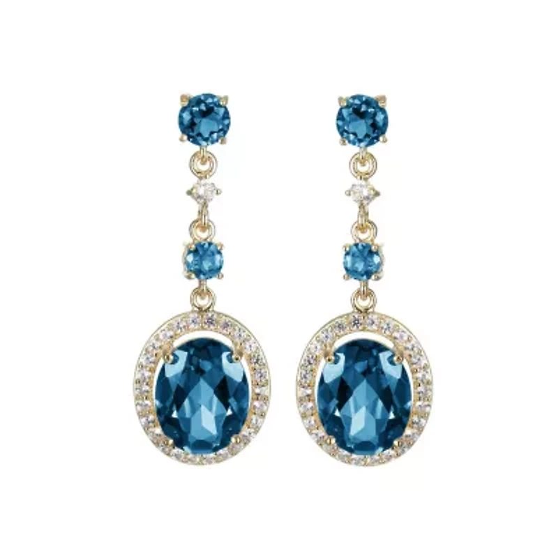 Genuine Blue Topaz and Created White Sapphire Earrings in 18K Gold-plated Sterling Silver