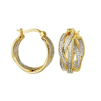 Diamond Accent Braided Hoop Earrings in 18k Yellow Gold Plated Sterling Silver