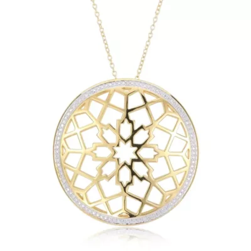 Diamond Accent Geometric Medallion Necklace in 18k Yellow Gold Plated Sterling Silver with 18" Chain