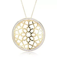 Diamond Accent Geometric Medallion Necklace in 18k Yellow Gold Plated Sterling Silver with 18" Chain