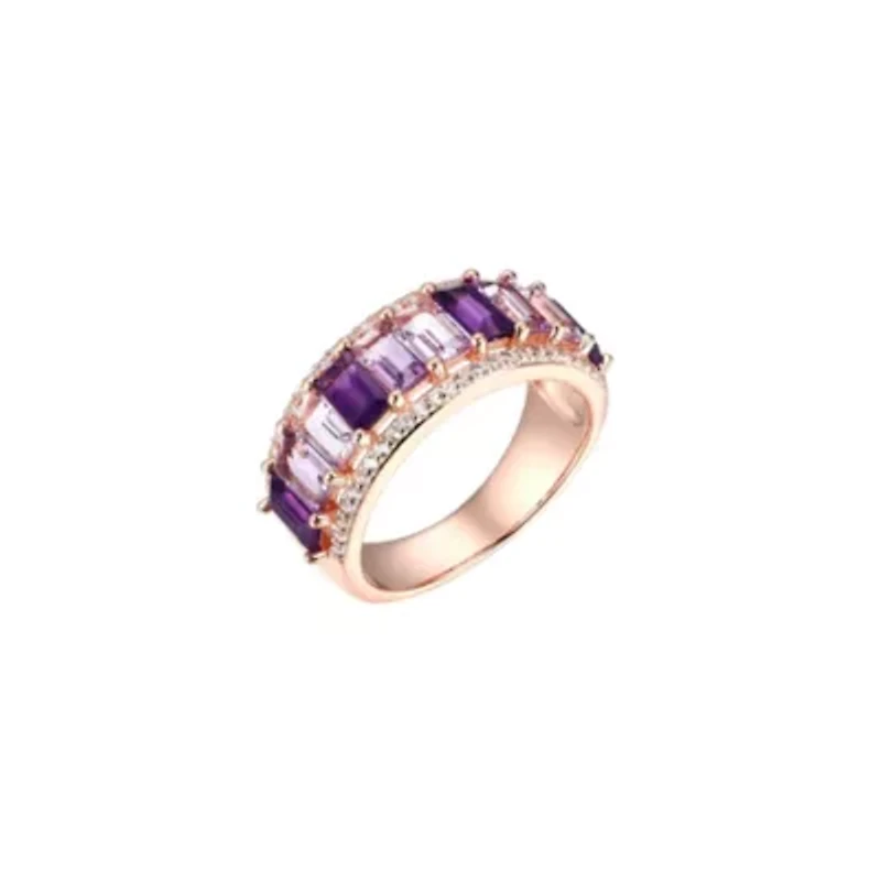 Genuine Purple and Pink Amethyst with White Topaz Accent Ring 14K Rose Gold Over Sterling Silver