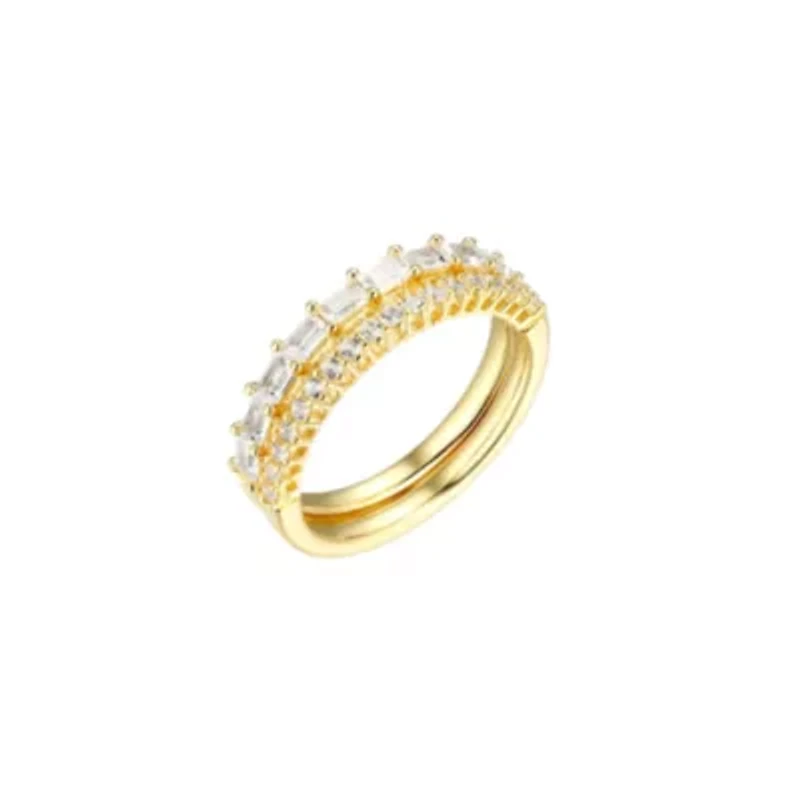 Created White Sapphire Stackable Rings 18K Yellow Gold Over Sterling Silver