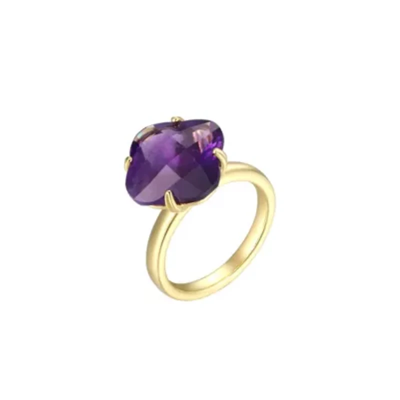 African Amethyst Clover Ring 18K Yellow Gold Over Sterling Silver