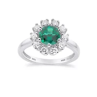 Lab Created 6.50 MM Round Emerald and 1/2CTTW Grown Diamond Ring.