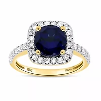 Lab Created 8.00 MM Round Blue Sapphire and 3/8CTTW Grown Diamond Ring.