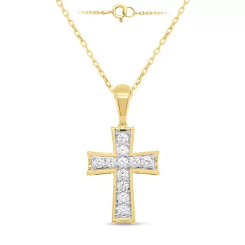 Lab Created 1/2 CTW LAB GROWN DIAMOND CROSS PENDANT IN GOLD PLATED STERLING SILVER