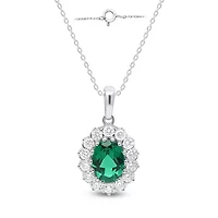 Lab Created 8X6 MM Oval Created Emerald and 1/2CTTW Lab Grown Diamond Pendant W/Chain.