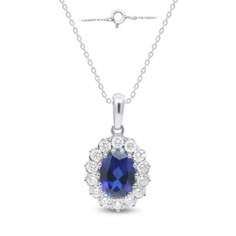 Lab Created 8X6 MM Oval Created Ruby and 1/2CTTW Lab Grown Diamond Pendant W/Chain.