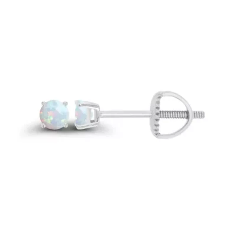 Lab Created Sterling Silver Rhodium 6mm Round Opal Stud Screwback Earring