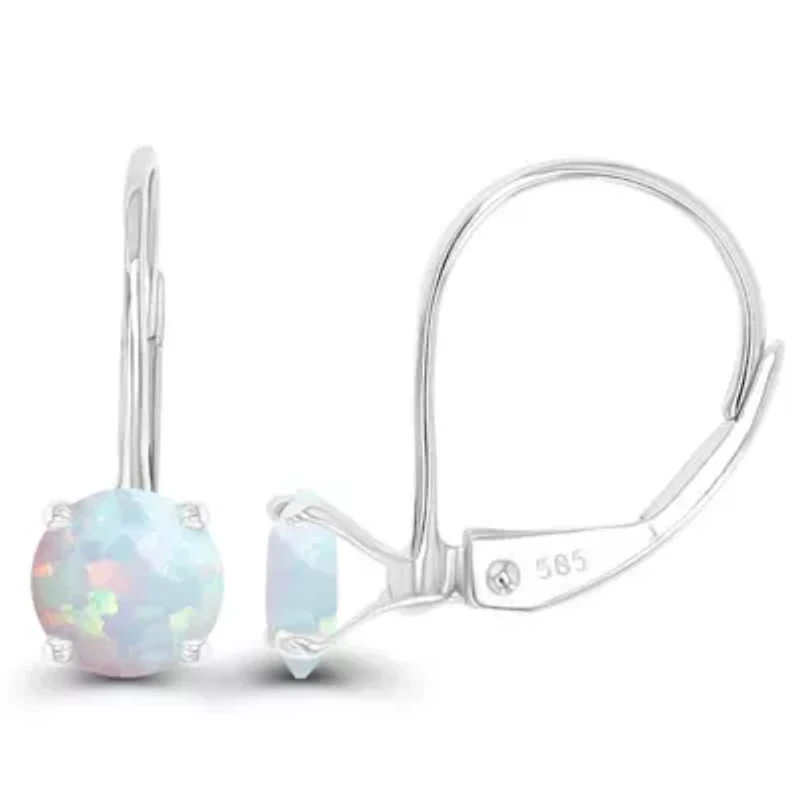 Lab Created Sterling Silver Rose 6mm Round Opal Stud Screwback Earring