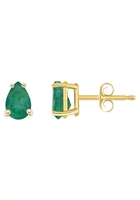 14K Gold 6x4 Pear Shape Emerald Earrings