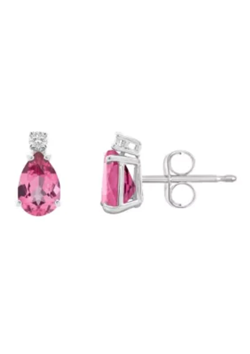 14K Gold 6x4 Pear Shape Pink Topaz Diamond Accent Earrings