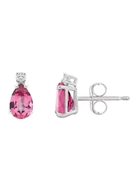 14K Gold 6x4 Pear Shape Pink Topaz Diamond Accent Earrings