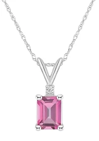 14K Gold 7x5 Emerald Cut Pink Topaz Diamond Accent Pendant