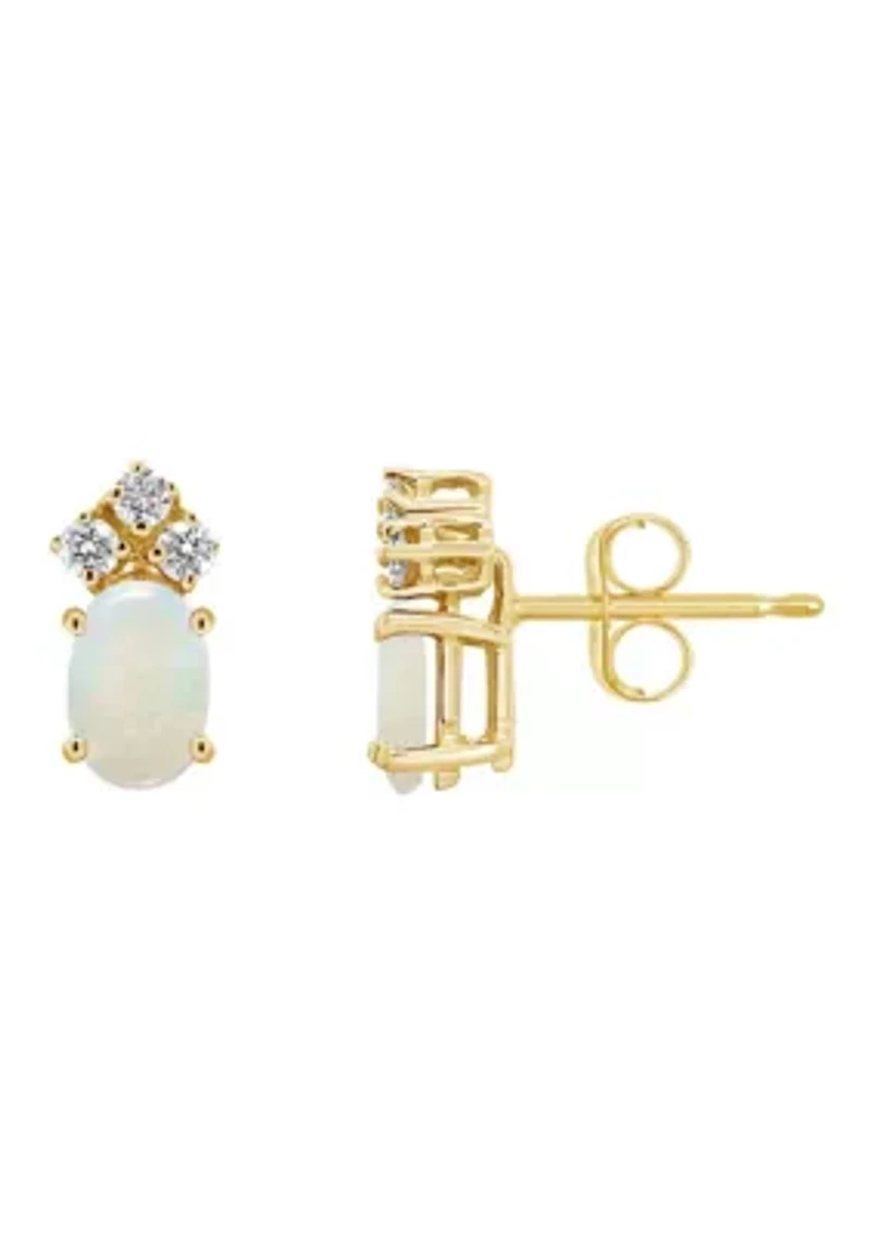 14K Gold 6x4 Oval Opal 1/8 Cttw Diamond Earrings