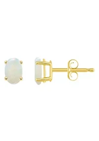 14K Gold 6x4 Oval Opal Earrings