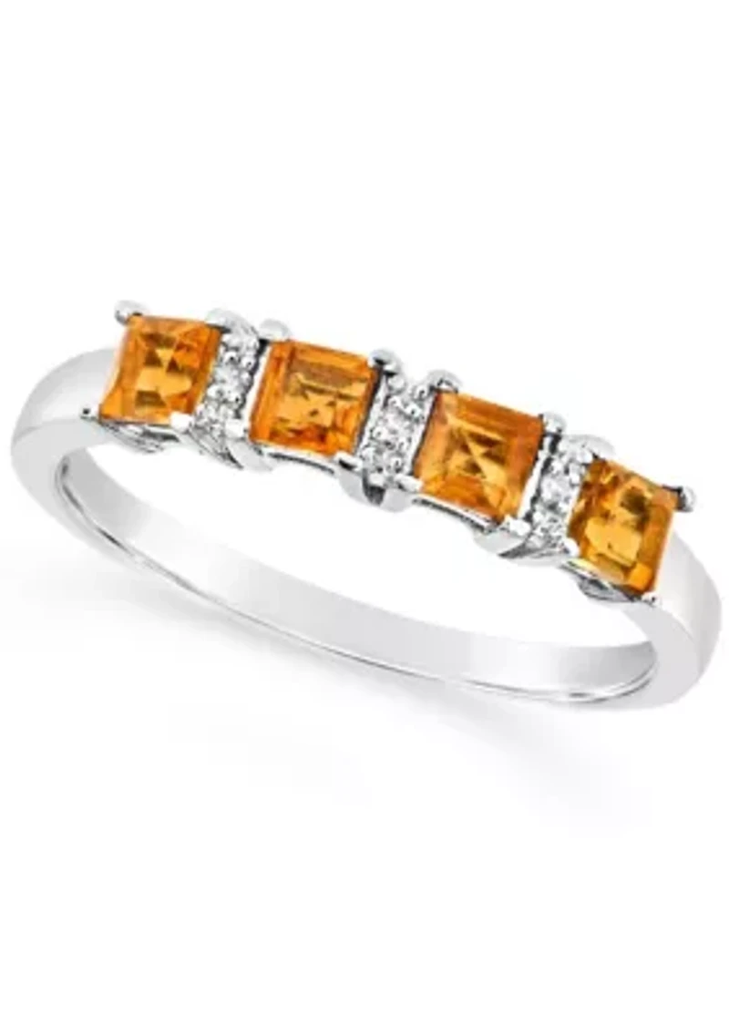 Sterling Silver 3mm Princess Cut Citrine Diamond Accent Ring