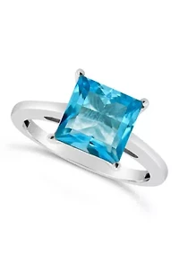 Sterling Silver 8mm Princess Cut Blue Topaz Solitaire Ring