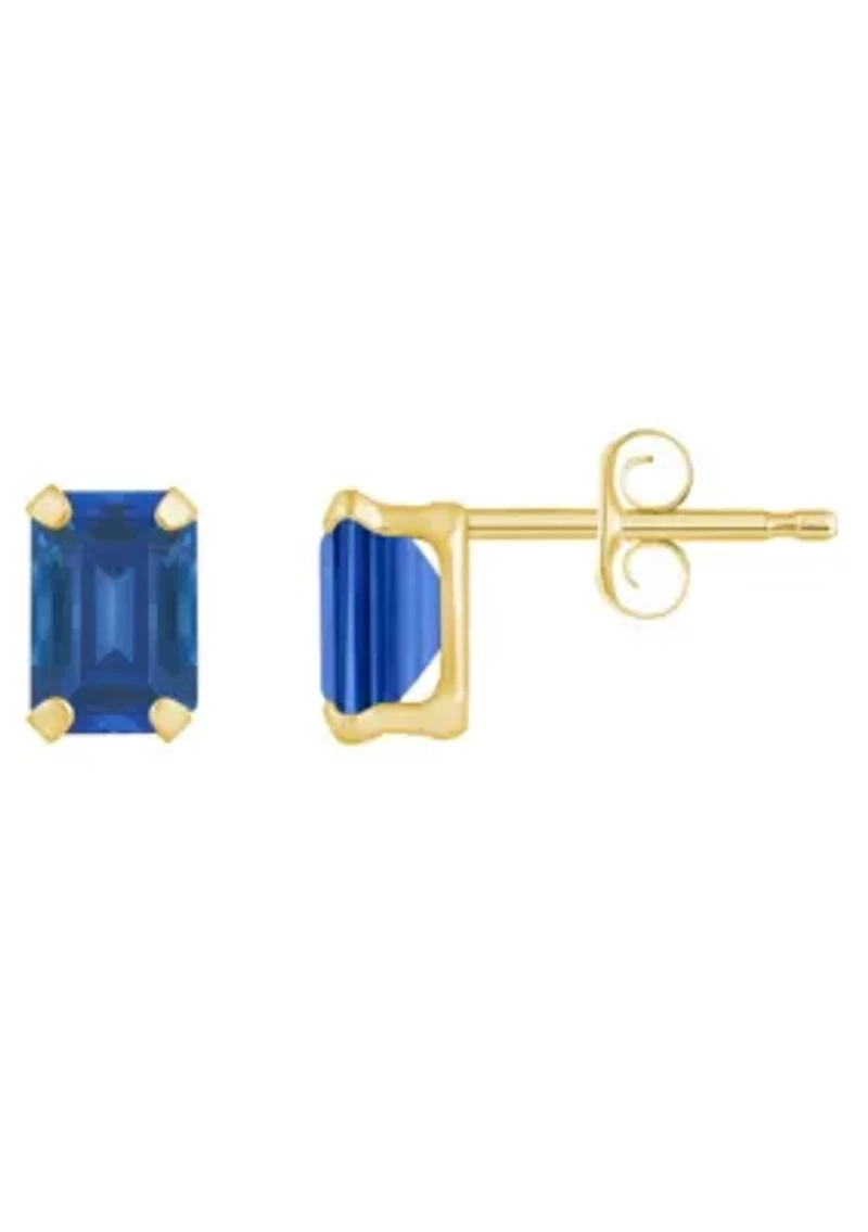 Lab Created 10K Gold 6x4mm Emerald Cut Created Sapphire Stud Earrings