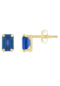 Lab Created 10K Gold 6x4mm Emerald Cut Created Sapphire Stud Earrings