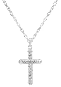 Sterling Silver/14K Yellow Gold Plated Textured Cross Pendant Necklace