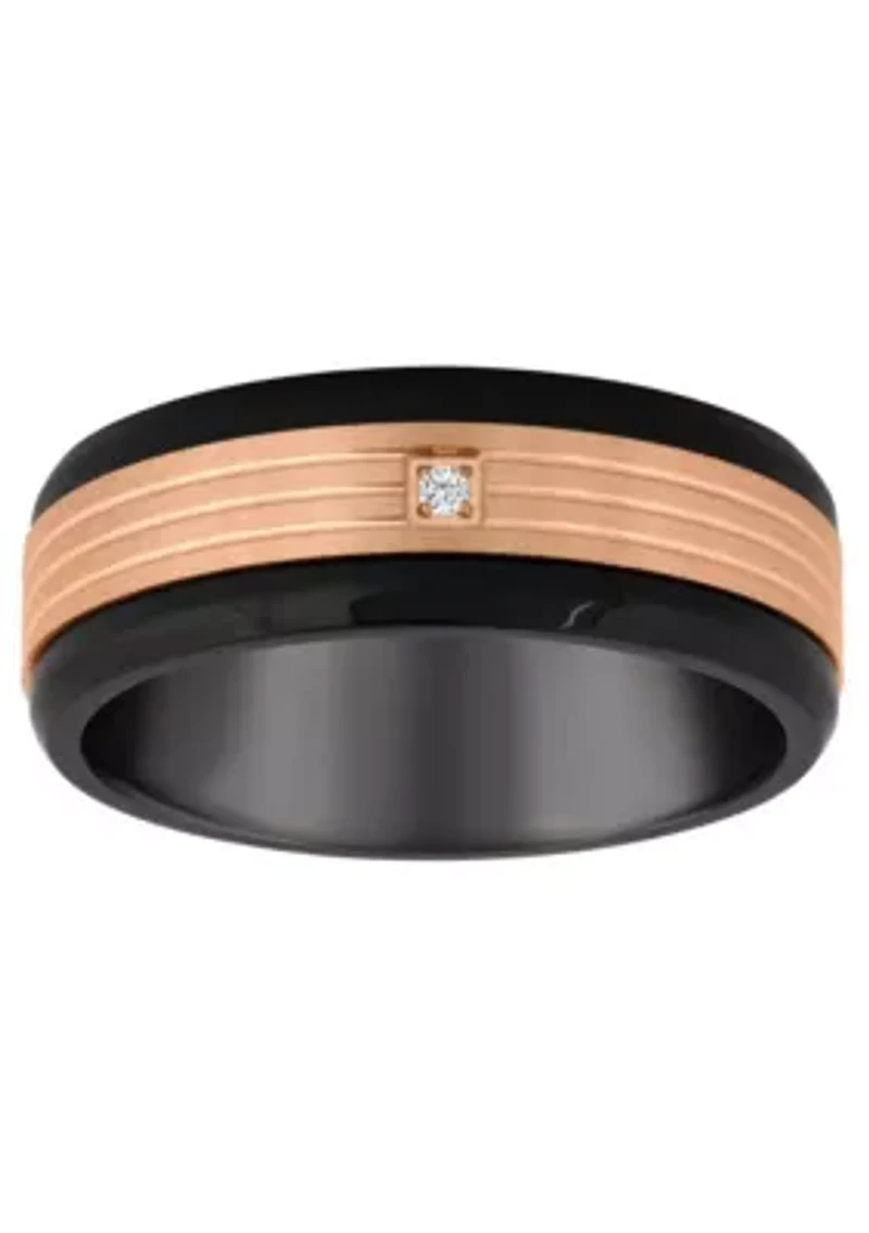 Men's Rose and Black Ion-Plated Stainless Steel Cubic Zirconia Wedding Band