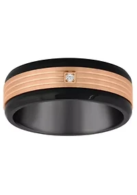 Men's Rose and Black Ion-Plated Stainless Steel Cubic Zirconia Wedding Band