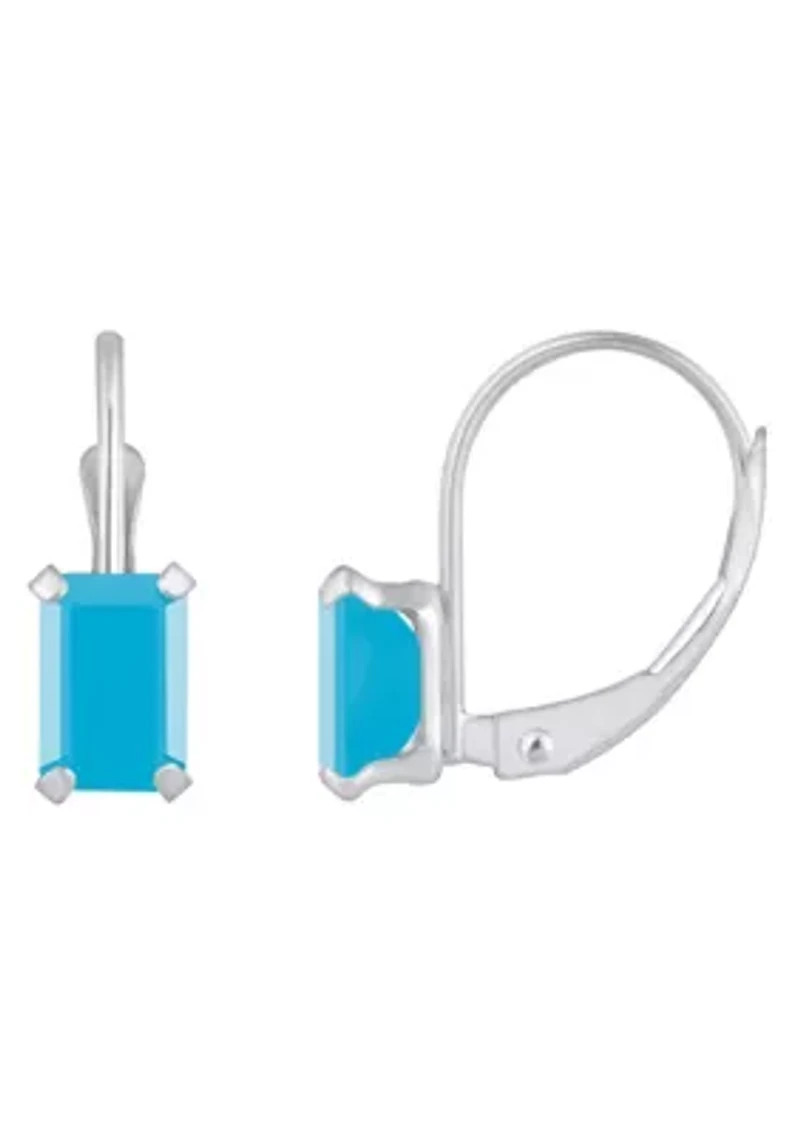 10K Yellow Gold 6x4mm Emerald Cut Turquoise Leverback Earrings