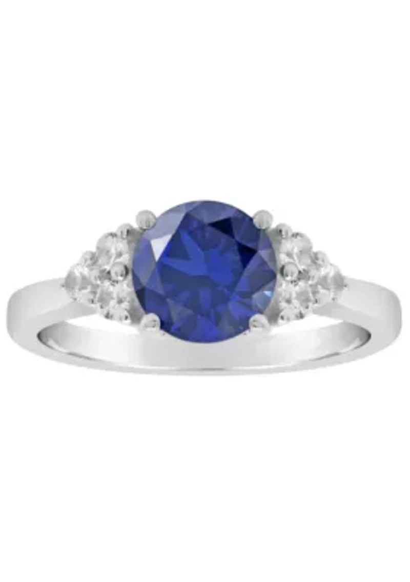 Lab Created Sterling Silver 7mm Round Blue Sapphire And White Ring