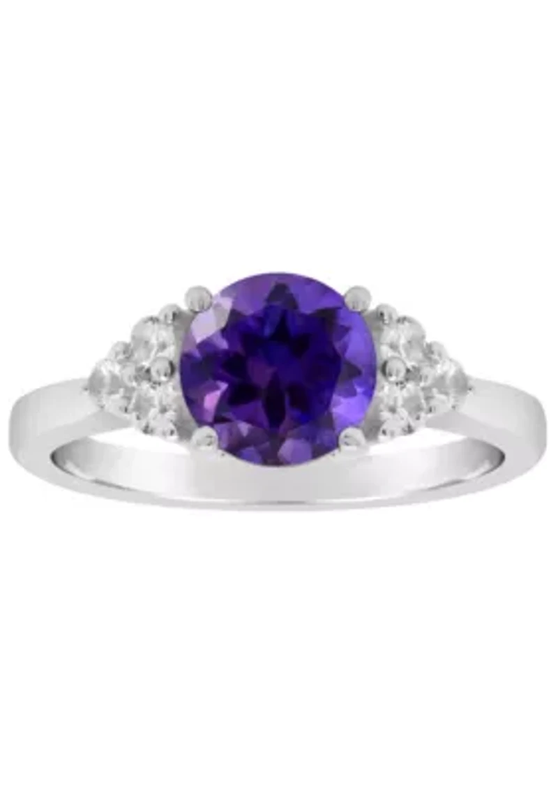 Sterling Silver 7mm Round Amethyst And Created White Sapphire Ring