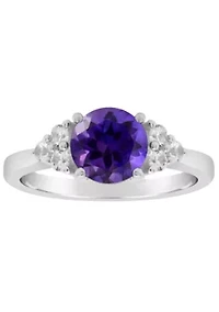 Sterling Silver 7mm Round Amethyst And Created White Sapphire Ring