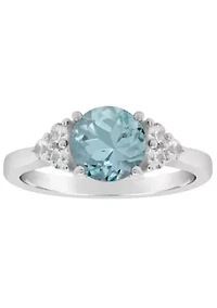Lab Created Sterling Silver 7mm Round Simulated Aquamarine And White Sapphire Ring