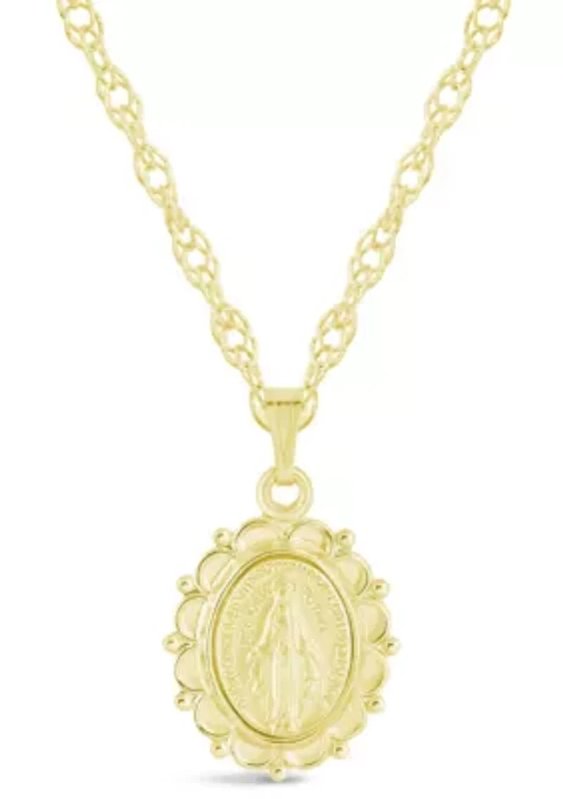 Sterling Silver/14K Yellow Gold Plated Oh Mary Conceived Medallion Pendant Necklace