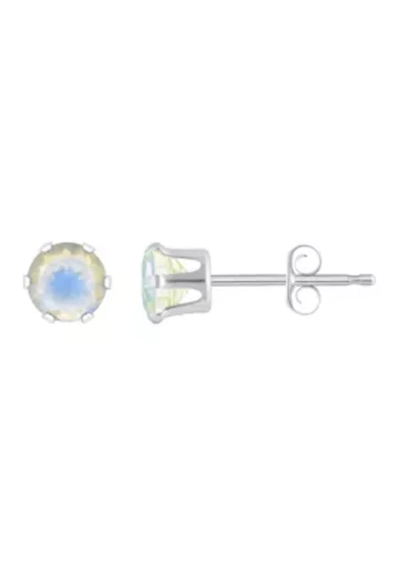 10K Yellow Gold 4mm Round Moonstone Stud Earrings