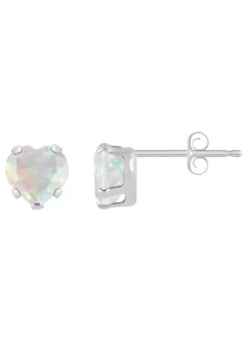 Lab Created 10K Yellow Gold 5mm Heart Shape Opal Stud Earrings